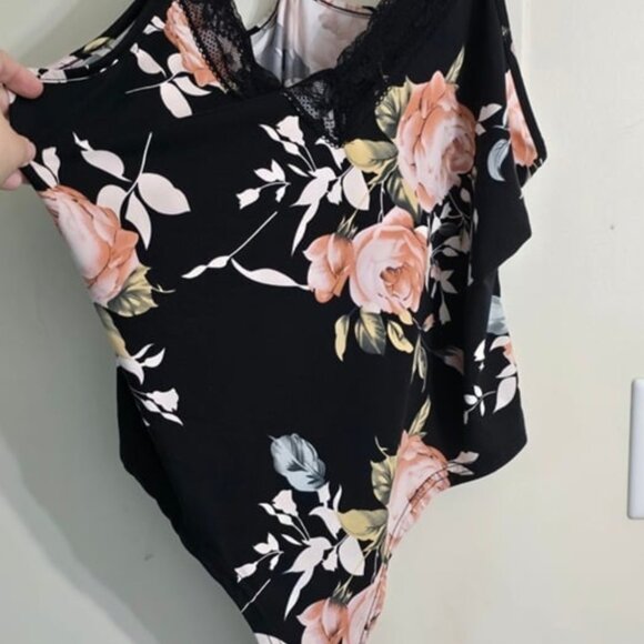 Women's Plus Black Floral Sleeveless Bodysuit 4X - Picture 4 of 5